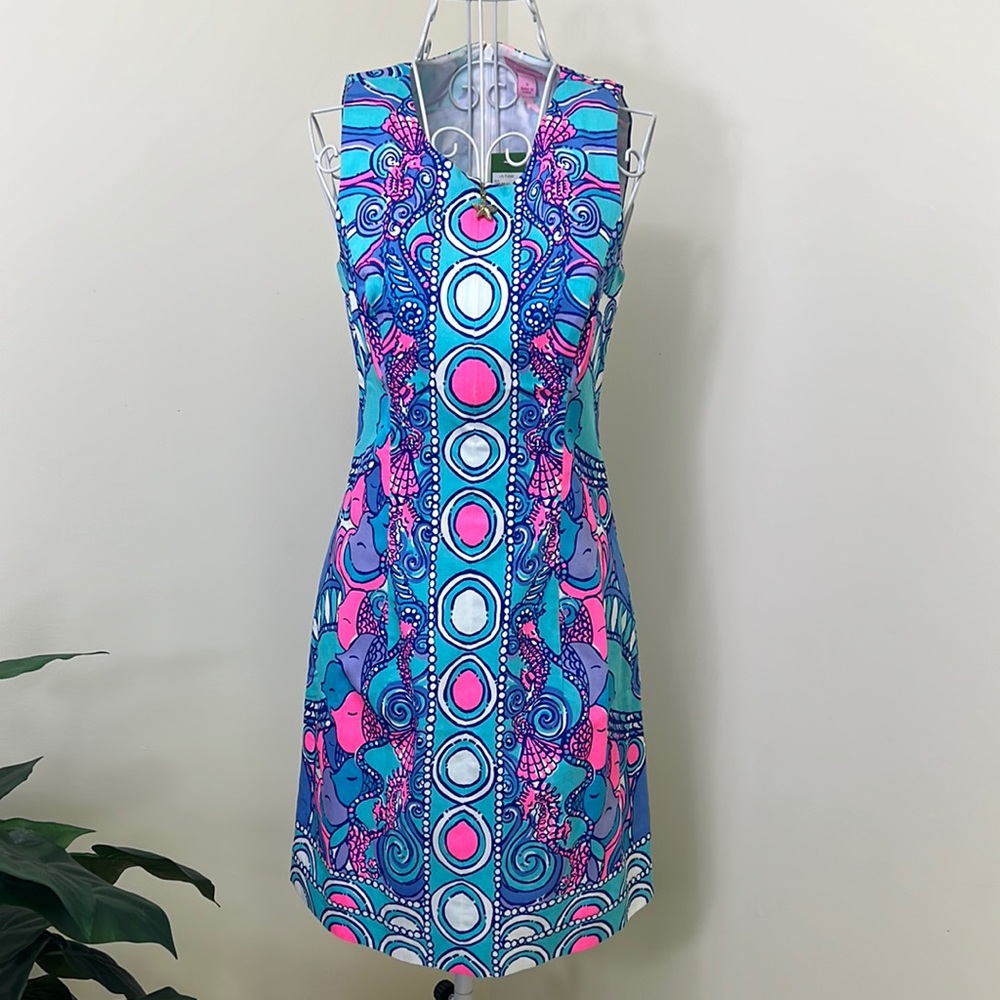 NWT Lily Pulitzer Abigail Shift Dress, Sea Starfish, Blue, Pink, Purple, Size 0